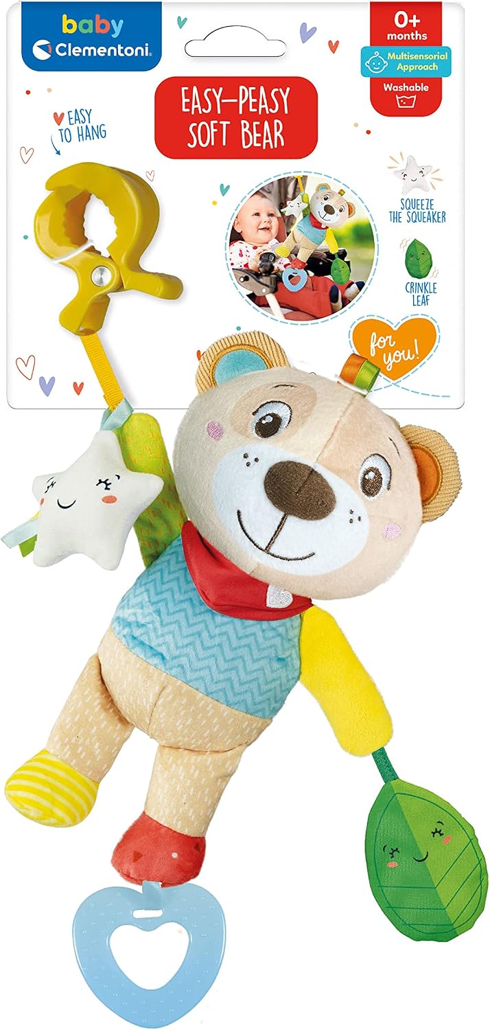 عروسک اویز پولیشی جغجغه‌ای کلمنتونی مدل Easy-Peasy Soft Bear کد 17788
